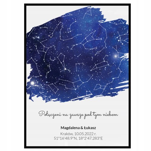 Prints without & with frame. Map of the stars in the sky - wedding anniversary poster A3