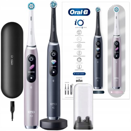  Oral-B iO Series 9 Duo Black Onyx Rose Quartz electric toothbrushes