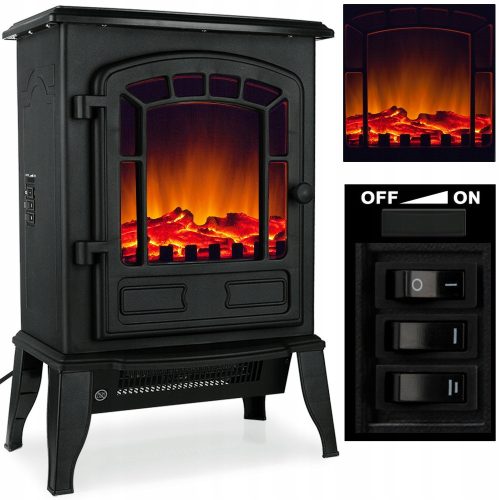 Freestanding fireplace with heating function Deuba Black 2000 W 39 x 56 x 25 cm