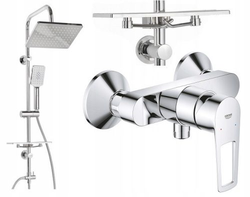 Grohe BauLoop single-lever wall-mounted shower mixer, chrome + Invena Nyks exposed shower set