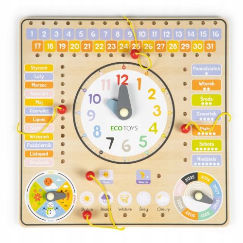  WOODEN CLOCK FOR LEARNING THE HOURS, EDUCATIONAL BOARD, CALENDAR