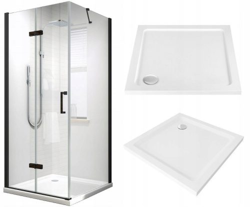 Lefo series shower cubicle with folding doors 90 x 90 cm + Coda series square shower tray 90 x 90 cm