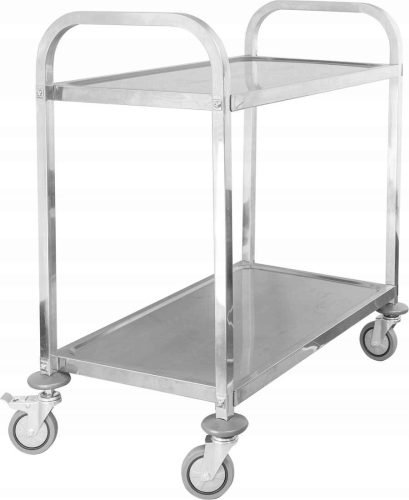 Waiter's trolley, 2 levels, stainless steel, square profile handle, 750x400x835 mm | TECHNICA, Silver Line