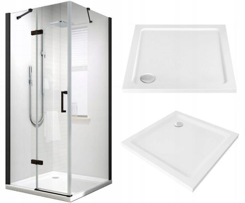 Livo series shower cubicle with hinged doors 90 x 90 cm + Coda series square shower tray 90 x 90 cm