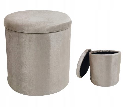  Plaza Pouffe with Storage Space Round Velvet J. Beige