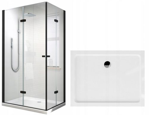 Reto series shower cubicle, hinged doors, foldable, hinged 100 x 80 cm + Coda series rectangular shower tray 100 x 80 cm