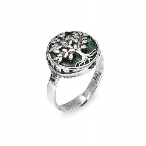  SILVER TREE RING WITH MALACHITE