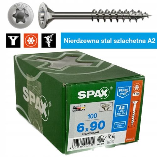 SPAX stainless steel screws 6x90mm T-STAR partial cone