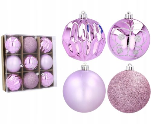  CHRISTMAS TREE BALLS, PURPLE, 8 cm, SET of 9 pieces