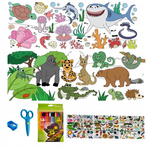  Floor Coloring Books for Children Set of 3 x300 cm + Colored Pencils + Scissors