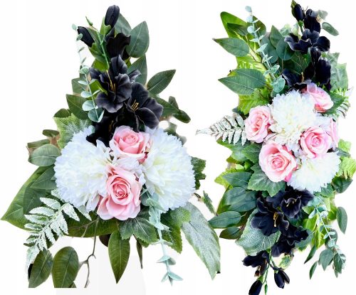 A UNIQUE SET of artificial flowers, bouquet + bouquet, decoration for a grave monument