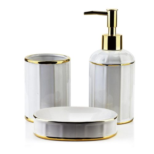 Bathroom accessory sets Mondex HTWM6676 accessory sets in white and gold, 3-pcs.