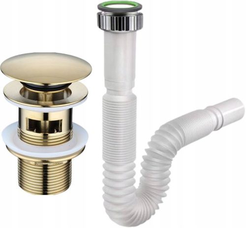 Extendable washbasin siphon + click-clack plug with golden overflow