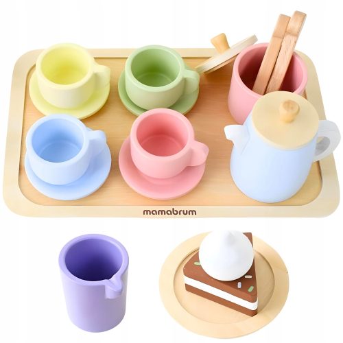  Wooden Tea Set with Tray 16 Pieces