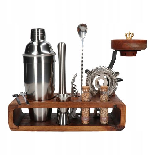 12-piece bartender set with stand and whiskey smoking attachment