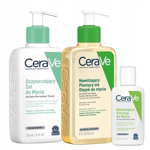 CeraVe Skincare Set: Hydrating Foaming Oil, Cleansing Gel & Moisturizing Lotion