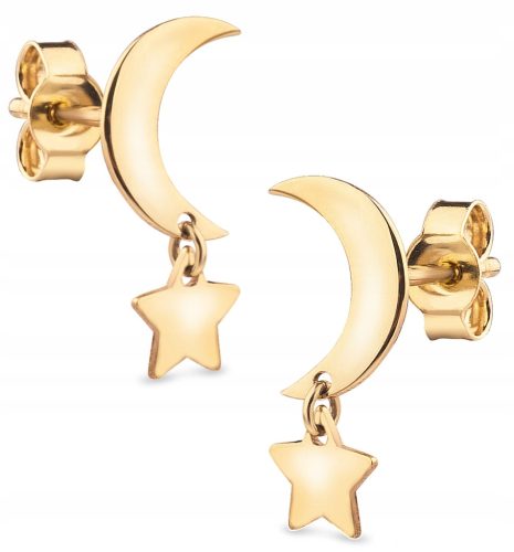  GOLD MOON AND STAR HANGING STUD EARRINGS 585 14KT