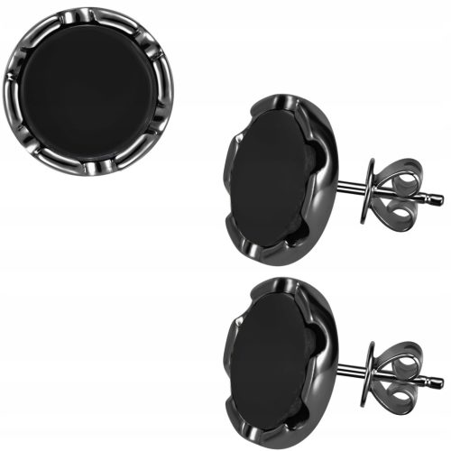  MEN'S SILVER RHODIUM PLATED BLACK STUD EARRINGS FOR MEN SILVER