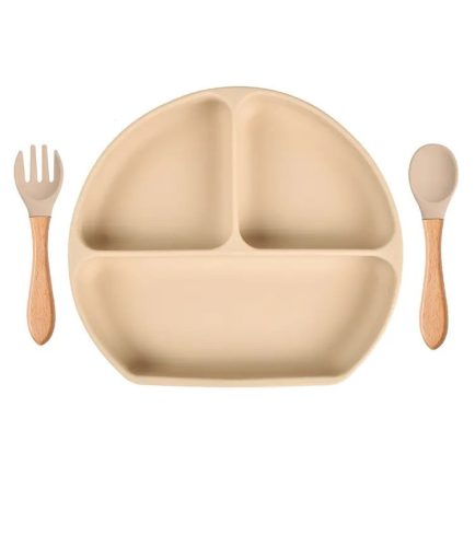  Silicone plate with suction cup for children + beige cutlery BLW 6m+ Chichi