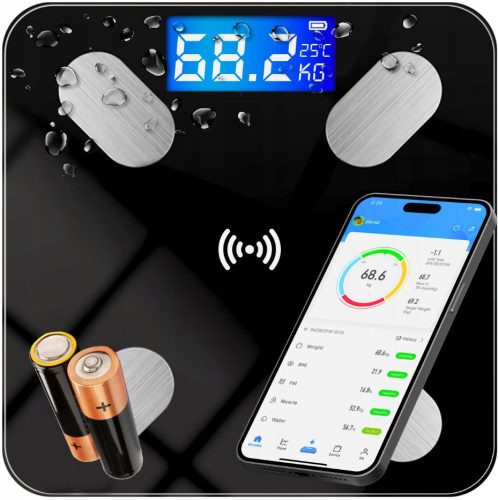 Afnue bathroom scale with support up to 180 kg and body analysis function. + GP AA alkaline battery (R6) 1 pc.