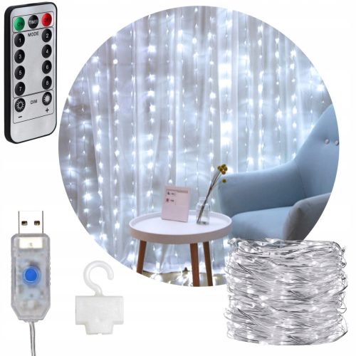  LIGHT CURTAIN 300LED LAMPS REMOTE CONTROL GARLAND 3x3m COLD WHITE