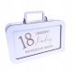 Cool, funny gadgets piggy bank for birthday 18-99, with any name, text, white, gift box