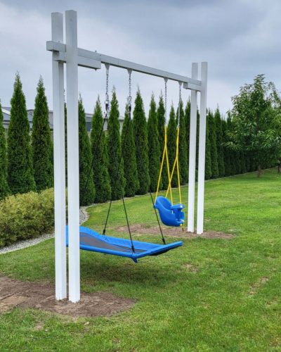 Modern garden swing made of metal, frame - steel construction