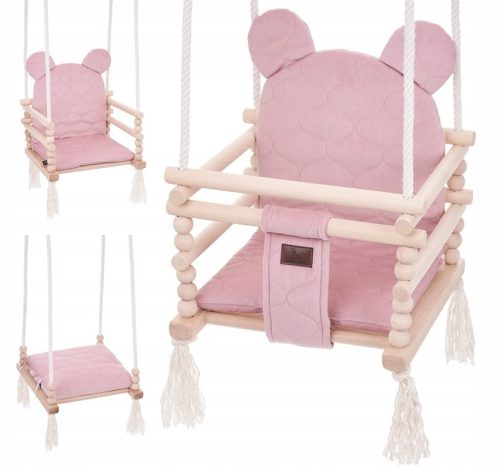 Garden, Terrace and Balcony Swings Children's Swing Teddy Bear made of Wooden Velvet 3in1 Dirty Pink