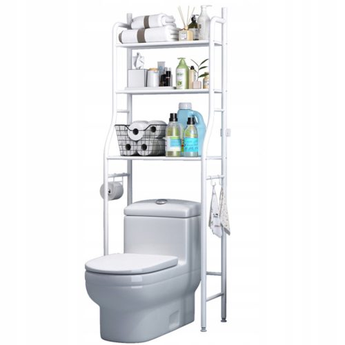  BATHROOM SHELF OVER THE TOILET, WHITE METAL, HIGH, 3 SHELVES