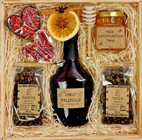  GIFT BASKET Set of syrup, coffee, honey, chocolate, READY GIFT