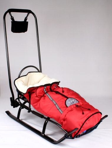  Sled with metal backrest for children with sleeping bag with pusher strong Polish