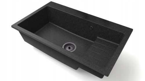 Brado ARON single-bowl sink, manual siphon, black, black granite