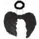  Fallen Angel Set, black wings 60x45 cm + black Halloween halo