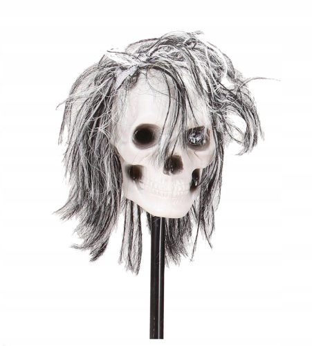  CURSED! Skull with Hair, Decorative Halloween Decoration with Shaft