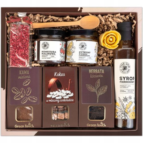 Gift basket set coffee tea syrup jam chocolate in a box box