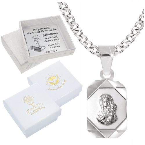  SILVER CHAIN COMMUNION MEDAL MOTHER OF GOD FOR COMMUNION FOR BAPTISM