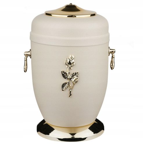 Metal urn for ashes with a rose, burial urn, cremation urn