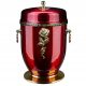 Red metal urn for ashes with a rose, burial urn, cremation urn