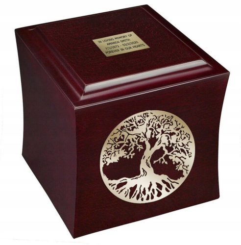 Wooden urn for ashes, tree of life, burial urn for human ashes