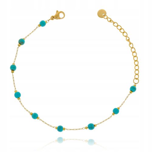  Bracelet with beads, turquoise color, stone, surgical steel, gold plated