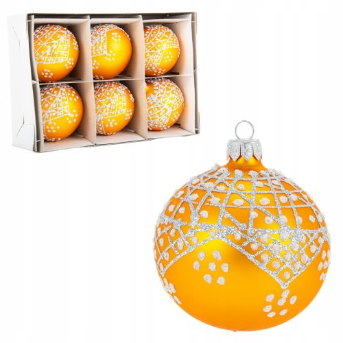  Hand-decorated glass Christmas tree balls 8 cm - gold set. 6 pcs.