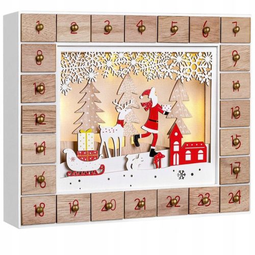  WOODEN ADVENT CALENDAR SANTA CLAUS LED