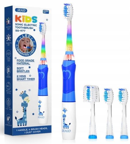  SEAGO sonic toothbrush for children aged 3–12 years + 4 heads