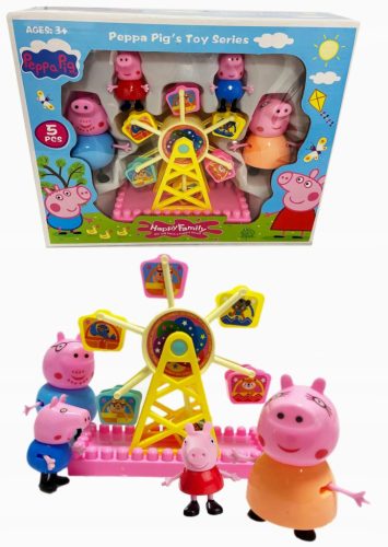  SET OF 4 FIGURINES PEPA GEORGE DAD MOM + CAROUSEL PLAYGROUND AMUSEMENT PARK