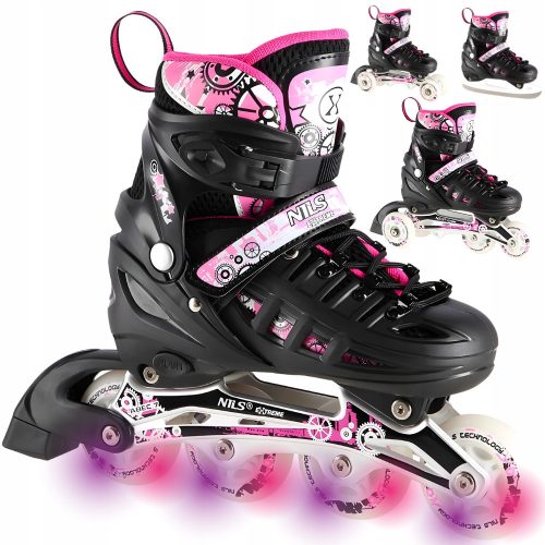  Patins à roues alignées 4 en 1 Nils Extreme NH10905, noirs et roses, tailles 31-34