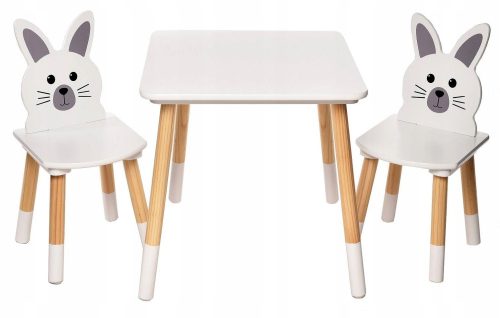  Wooden Table + 2 Chairs SET for Children White Rabbits