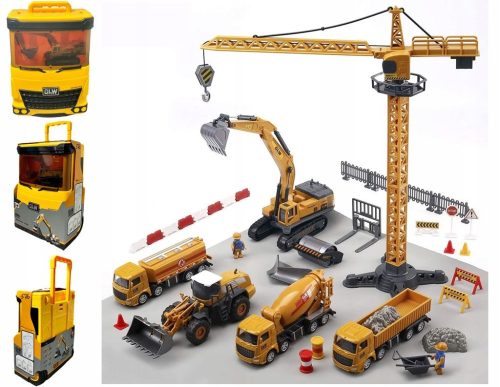  LARGE SUITCASE SET, CONSTRUCTION VEHICLES, EXCAVATOR, CRANE, TRUCK, FIGURES