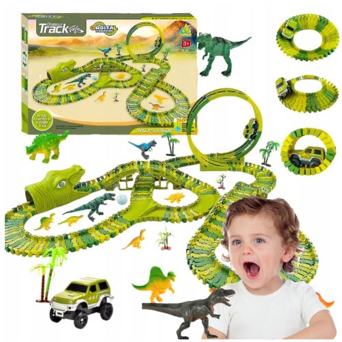  MEGA RACE TRACK XXXL DINOSAUR DINO PARK FIGURES TREX CAR LOOP 260 ELEMENTS.