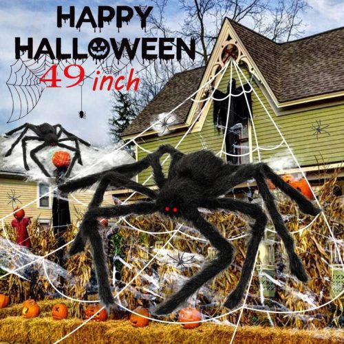  TRIANGULAR STRETCHABLE SPIDER WEB AND HAIRY SPIDER DECOR FOR HALLOWEEN