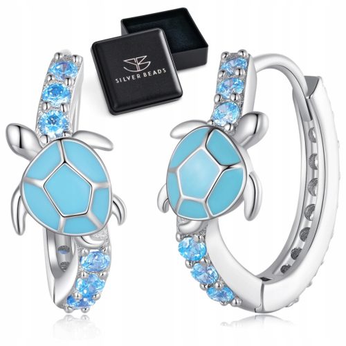  K349 Turtle hoop earrings crystals silver clasps earrings